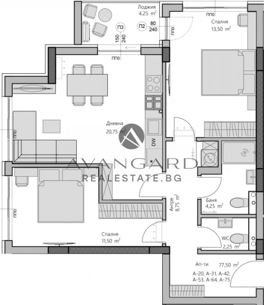 Top location! Two -bedroom luxury building