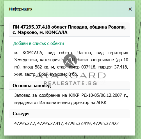 Парцел за жилищно застрояване / Марково