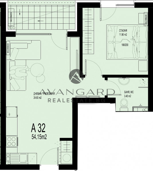 Двустаен апартамент в луксозна сграда