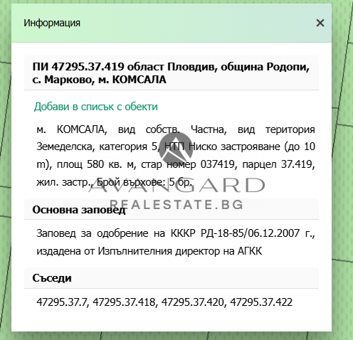 Парцел за жилищно застрояване / Марково