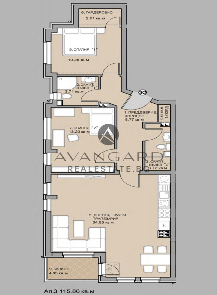 THREE-ROOM APARTMENT KOMATEVO