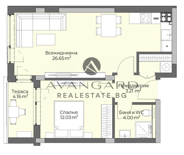 One-bedroom apartment in Smirnenski